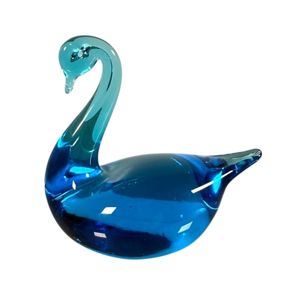 Ozark Studios Art Glass Swan Figurine Blue Signed Dated 1993 USA 3.5in Vintage